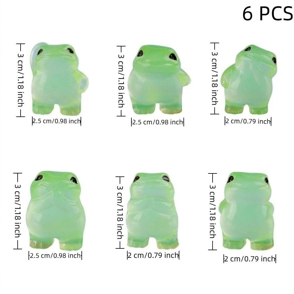 6PCS Cute Luminous Frog Figurines Glow At Dark Frog Decoration Mini Frog Statues Office Decor