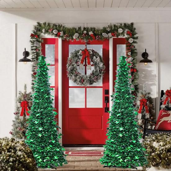 Yousheng 5FT Рождественская елка-карандаш с устойчивым основанием, блестящая снежинка, складная, реалистичная, праздничная, для дома и улицы, рождественская елка, украшение, праздничный подарок