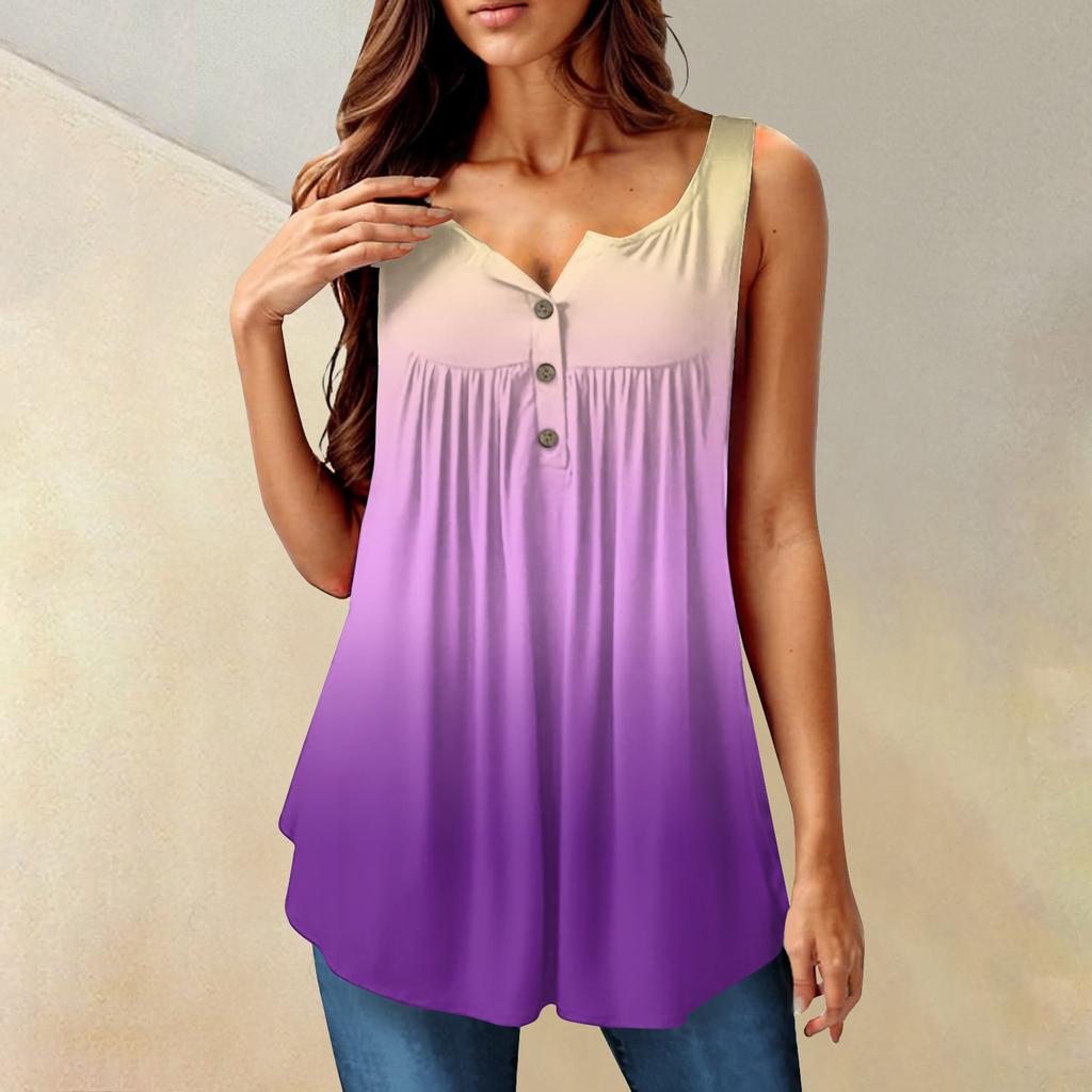 Женская мода плиссированная безрукавка повседневная футболка жилет топ на пуговицах