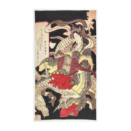 Ukiyo-e Tenugui Towel - Kioku Okoku, Dragon Riding Benzaiten - 100% Cotton, Japan