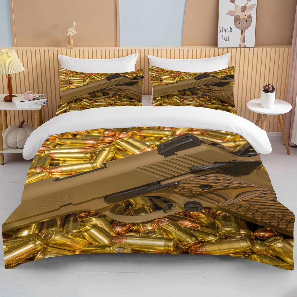 Комплект постельного белья с 3D винтовкой, револьвером, патроном, пистолетом, пододеяльником, пододеяльником, наволочкой, комплект постельного белья размера «king-size»