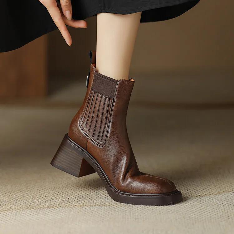 Модные новые осенние женские ботинки из спилковой кожи с квадратным носком, короткие ботинки для женщин на высоком каблуке, зимние ботинки для женщин, ботинки челси, женская обувь