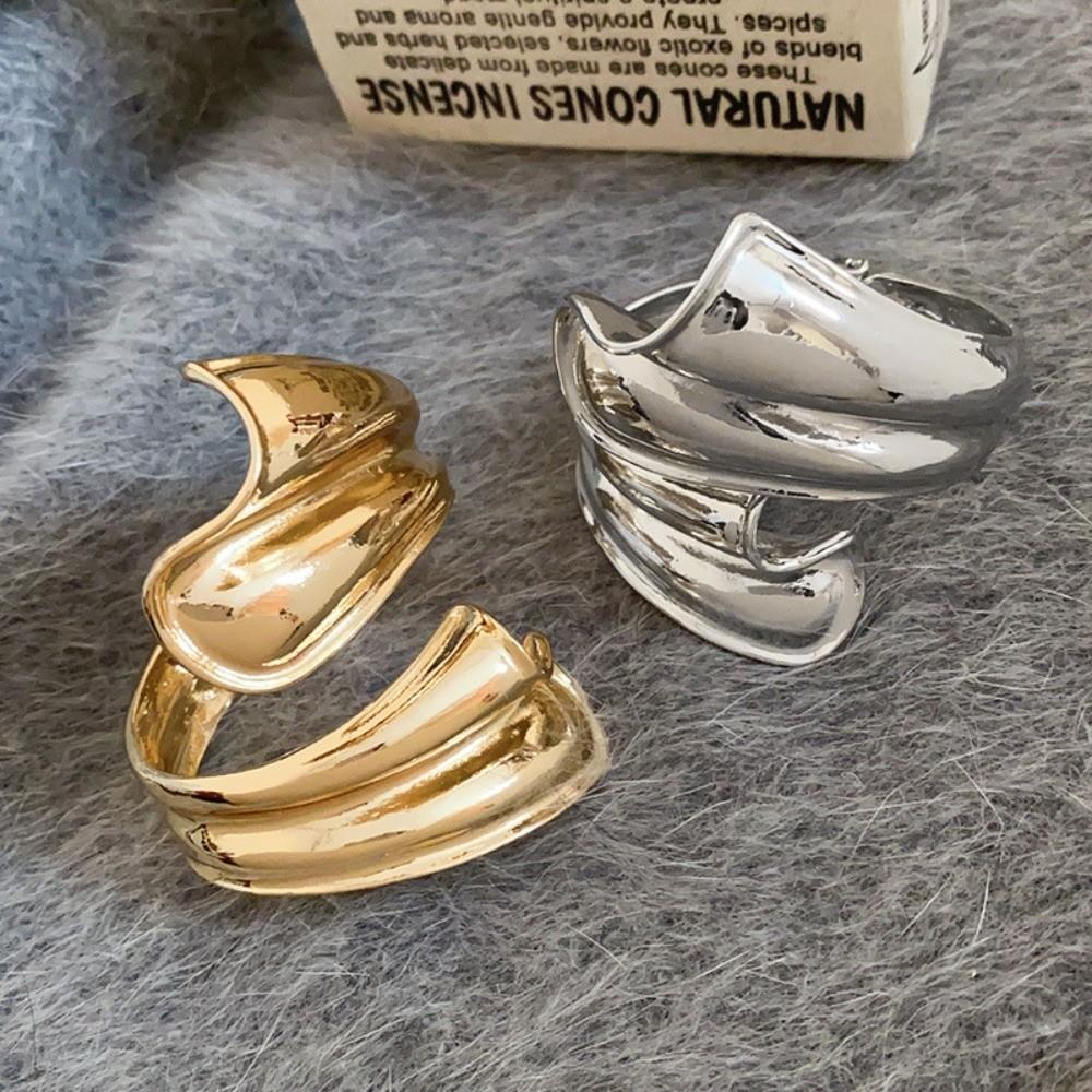 Ribbon Shaped Zinc Zinc Alloy Wide Opening Bangle Metal Retro Hand Ring Irregular Wide Bracelet  Gift