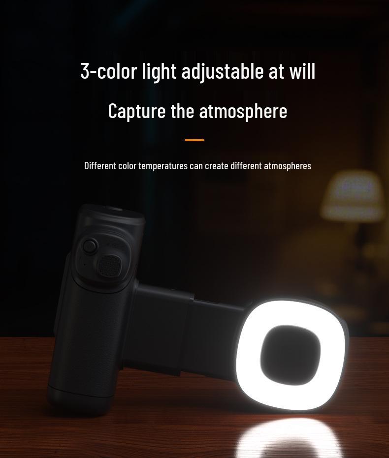 Bluetooth Single-Axis Camera Handle with Fill Light for Horizontal/Vertical Phone Photography & Selfies