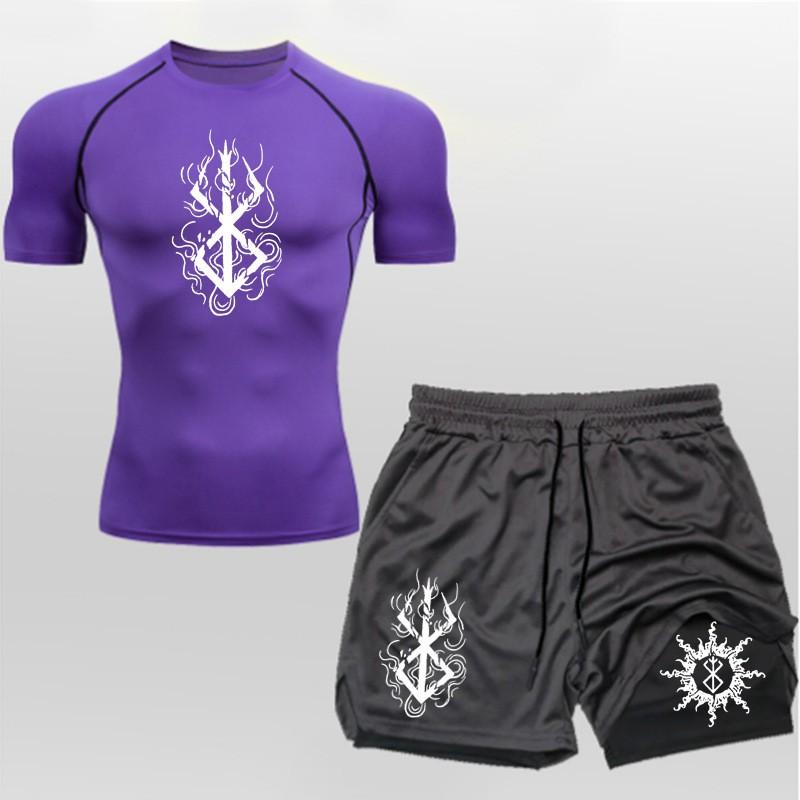 Berserk Guts Anime Mens Quick-Dry Breathable T-Shirt Shorts 2-Piece Sport Set