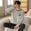 2-Piece Spring and Fall Men's Cotton Pajamas Set Boys Soft Long-Sleeved Sleep Rest Home Party Pajamas Men's Casual Homewear