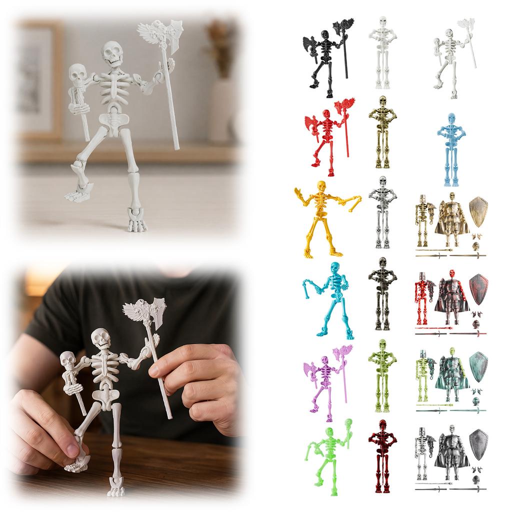 Skeleton Action Figure with Movable Joints Assembly Building Block Model DIY Skeleton Figurines for Halloween Decor Prank Toy