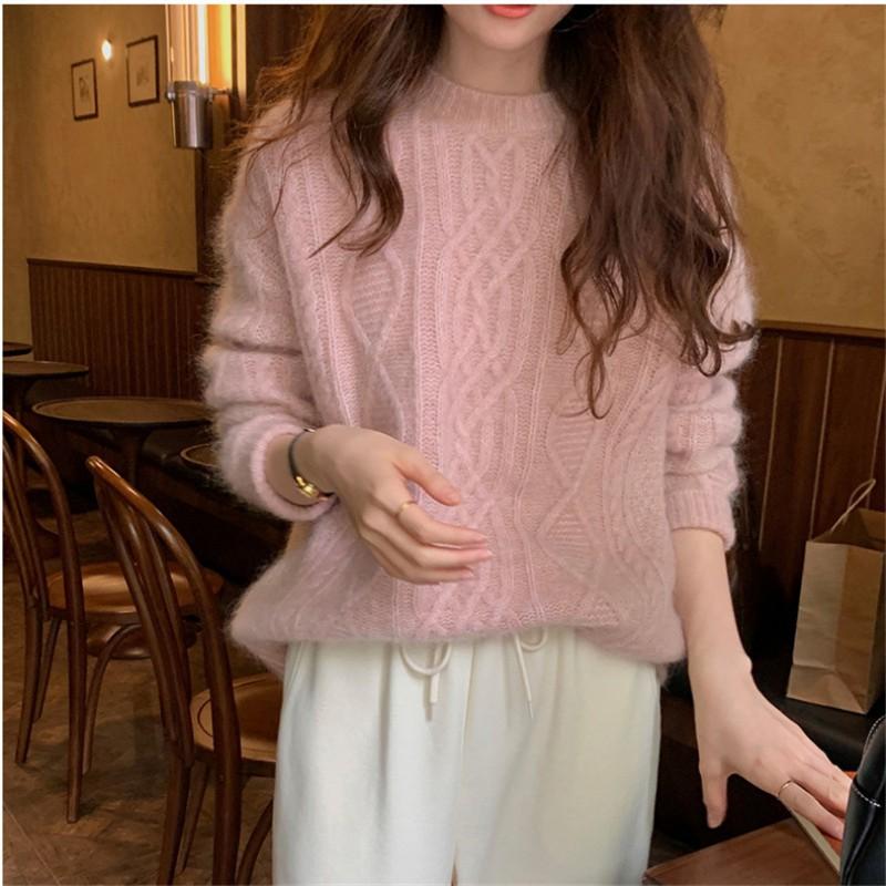 Soft Knit Sweater Women Loose Fit Round Neck Chunky Cable Stitch Pullover In Solid Colors Casual Winter