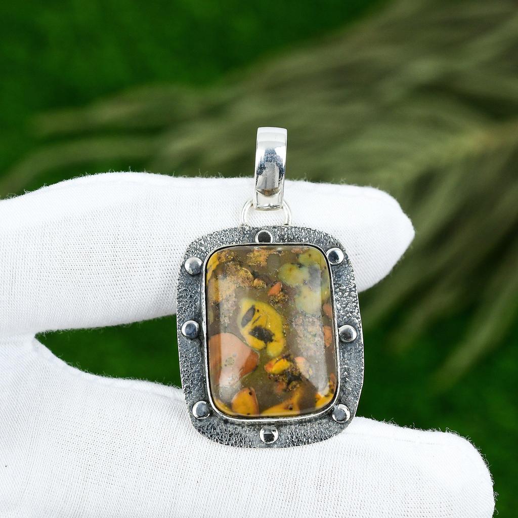 Natural Fruit Jasper Gemstone Pendant 925 Sterling Silver Indian Jewelry