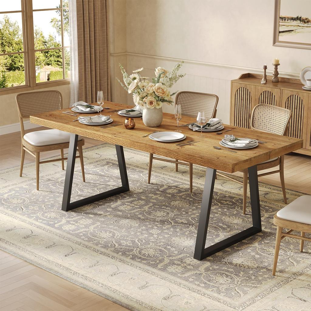 Industrial Dining Table for 4-6 People, 160cm Rectangular Solid Wood Kitchen Table with Sturdy Metal Legs, Ideal for Dining Room