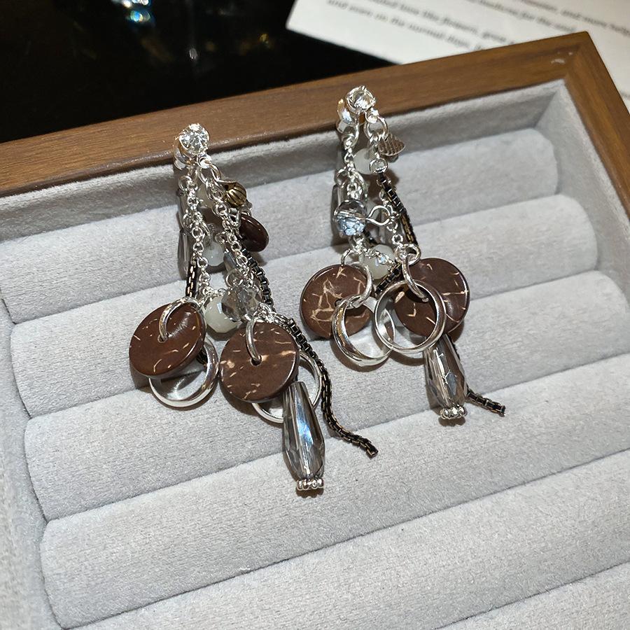 Silver Needle Feather Fringed Earrings Long Light Luxury Atmospheric Stud Earrings Personalized Design Earrings