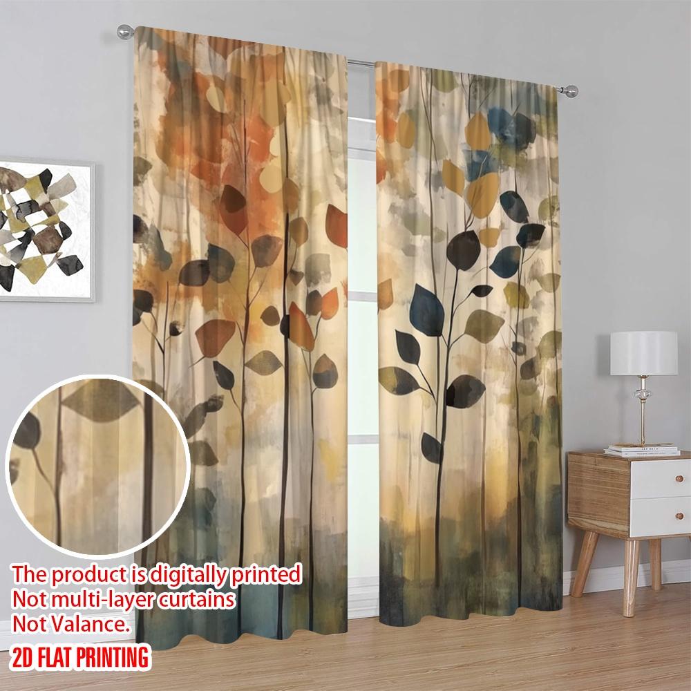 2 шт., 2D принт на плоскости Шторы и оконный декор Осенние силуэты Полиэстер (без стержня) Украшения для дома Ldeal для