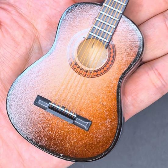 Wooden Mini Guitar Model with Stand Tiny Classical Guitar Figurine Miniature Musical Instrument Ornament Home Office Desktop Decoration