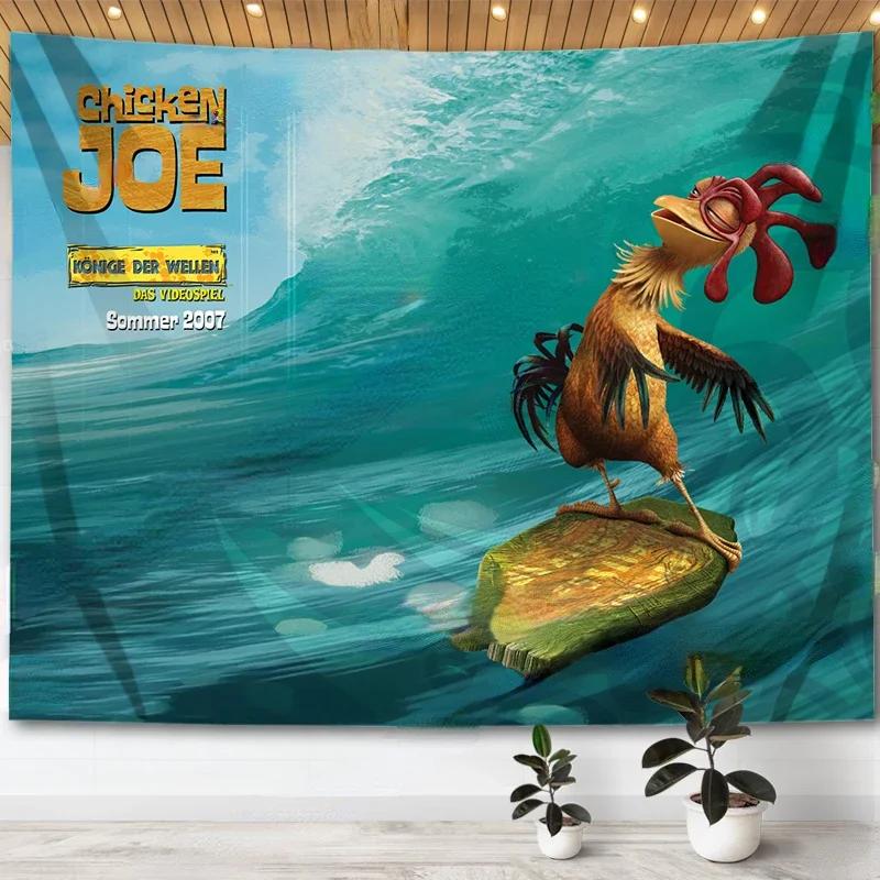 Гобелен Chicken Joe Настенный Гобелен Смешной Мем Surfs Up Гобелены Флаг для Комнаты в Общежитии Декорации для Вечеринок Гобелены Плед для Дивана