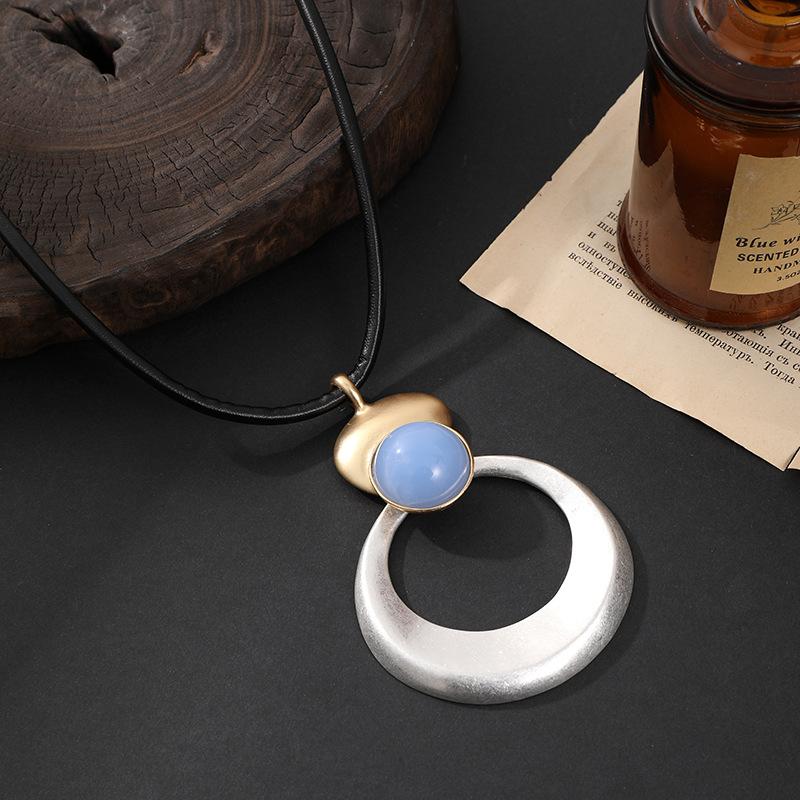 Accessories Long Necklace Fashion Sense Popular Round Pendant Brushed Hollow Metal Sweater Chain