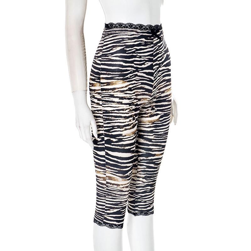 J25PT025 Summer Women's Sexy Lace Trim Three-Quarter Straight-Leg Pants - Casual & Versatile