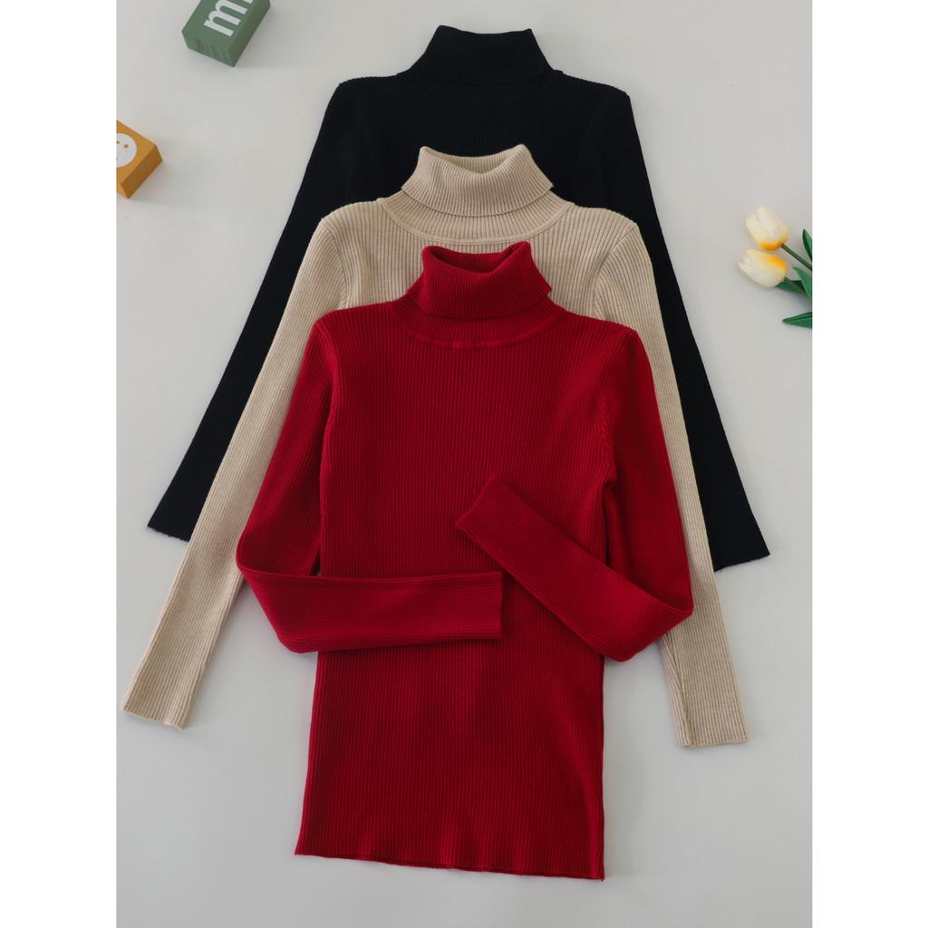 Водолазка, набор из 3 вязаных свитеров, повседневный однотонный свитер с длинным рукавом для осени и зимы, женская одежда