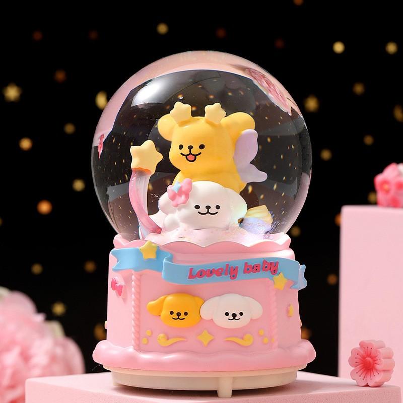 Rotating Carousel Music Box With Snow Globe Effect Kids Birthday Gift Decorative Resin Musical Toy