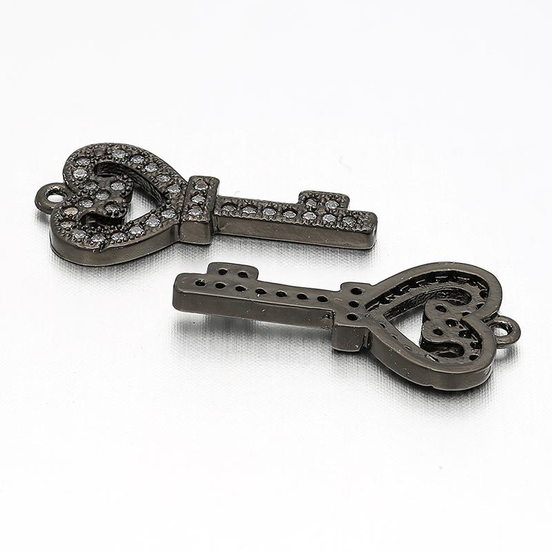 11*22mm Brass Cubic Zirconia Key Charms Pendants for DIY Jewelry Accessory Findings, Model: VD46