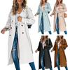 Women Autumn Classic Double Breasted Long Trench Jacket with Belt Female Solid Color Lapels Long Sleeve Pockets Windbreaker Coat
