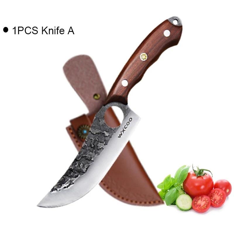 WXCOO Stainless Steel Kitchen Boning Knife Butcher Knives Forged Bone Cutter Fruit Knife Wooden Handle Scissors Meat Knife