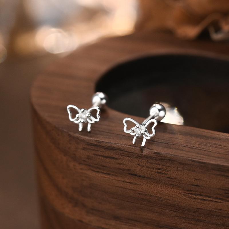 S999 Sterling Silver High-quality Bow Screws Earrings for Women Korean Fashion Small Simple Ear Accessories