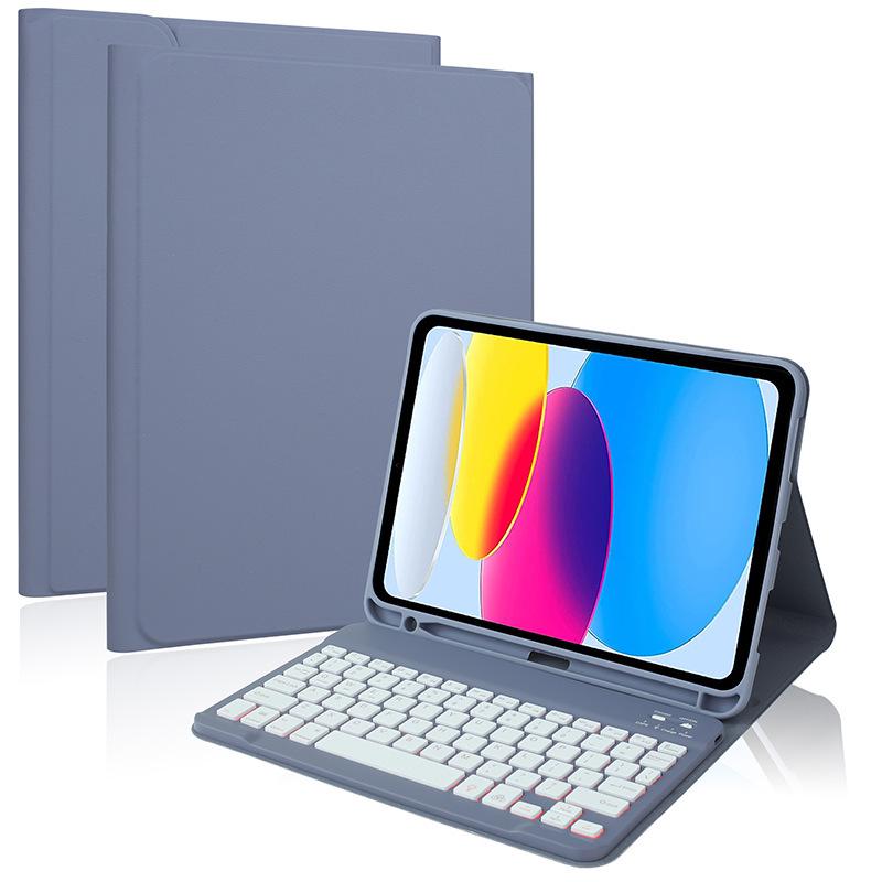 Кожаный защитный чехол для iPad 10-го поколения с семицветной подсветкой Bluetooth-клавиатуры A16 и слотом для стилуса (10,2 дюйма)