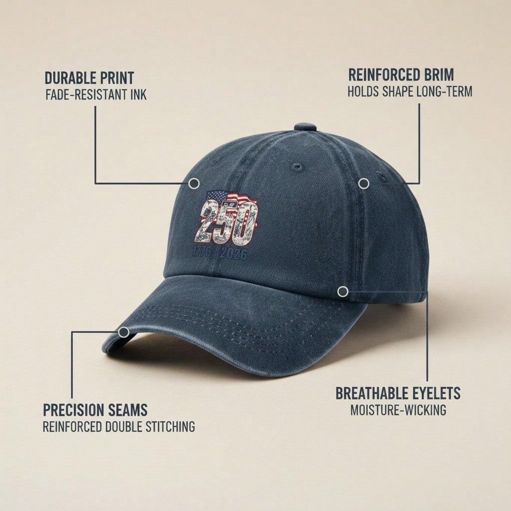 2026 Commemorative Baseball Hat - Vintage Washed Unisex Polyester Adjustable Curved Brim Hat Patriotic Streetwear Baseball Cap For Independence Day