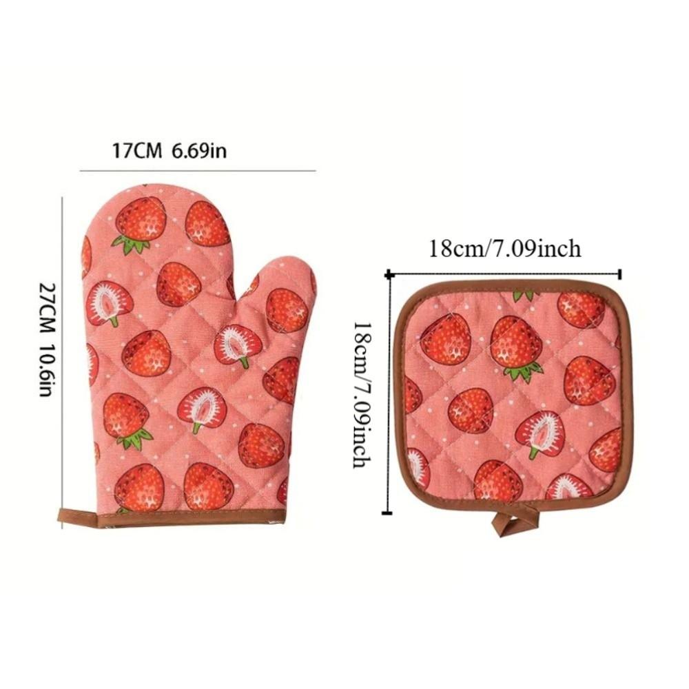 2pcs Heat Resistant Cotton Oven Mitts Thickened Kitchen Microwave Mittens  Cooking Tool