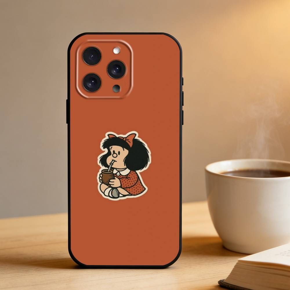M-Mafalda World Peace Phone Case For iPhone 17 16 15 14 13 12 Max Plus Silicone Black Cover