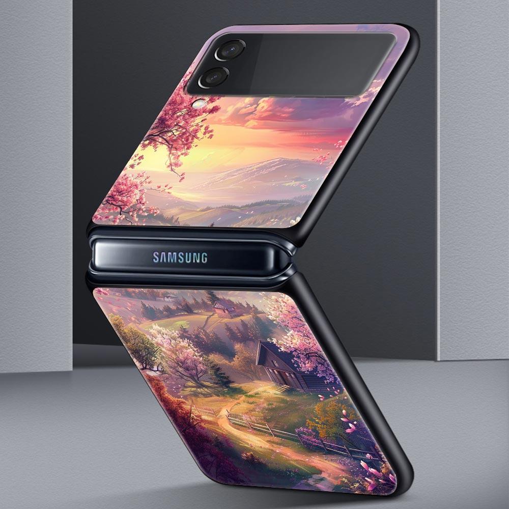 Корейский Цветочный Жесткий ПК Чехол для Телефона Для Samsung Galaxy Z Flip 7 6 5 4 Черный Чехол Для Galaxy Z Flip 3 Складной Корпус Fundas Capas