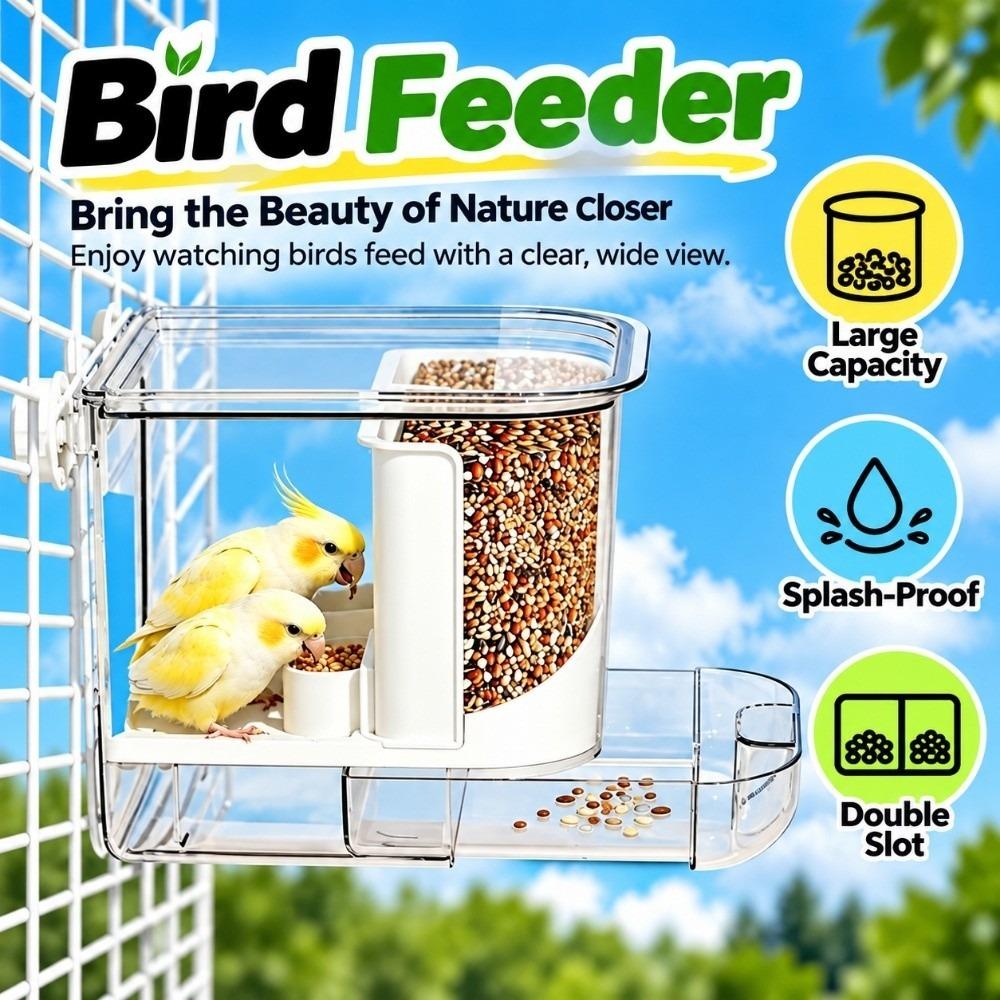 Large Capacity Automatic Bird Feeder Transparent Hanging Cage Feeder Small Pet Hanging Cage Indoor