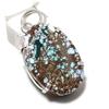 Natural Tibetan Turquoise Gemstone 925 Sterling Silver Pendant 1.85" H7m12