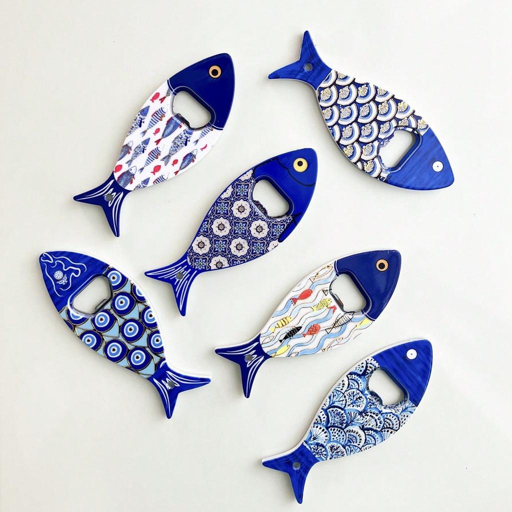 Retro Color Creative Fish Bottle Opener Bronzing Embossed Refrigerator Sticker Bottle Opener