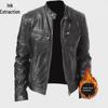 Men's Winter Slim-Fit Stand Collar PU Leather Motorcycle Jacket with Velvet Lining