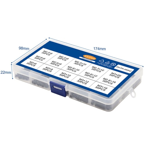 PENGLIN 450-Piece Pan Head Tapping Screw Set, Carbon Steel, M2.3, M2.6, M3, Black, Micro Screws, Pan Head Tapping Screws