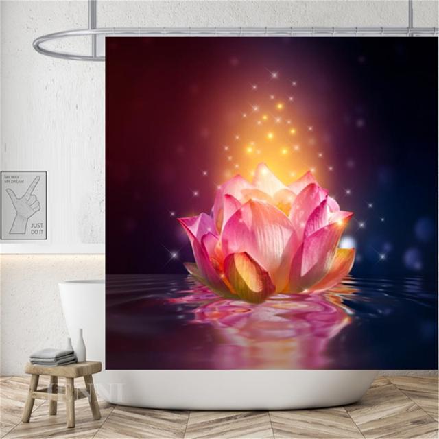 Сельский пейзаж, камень лотоса, Будда, занавеска для душа, занавеска для ванной, водонепроницаемая полиэстеровая занавеска для ванной комнаты с крючками