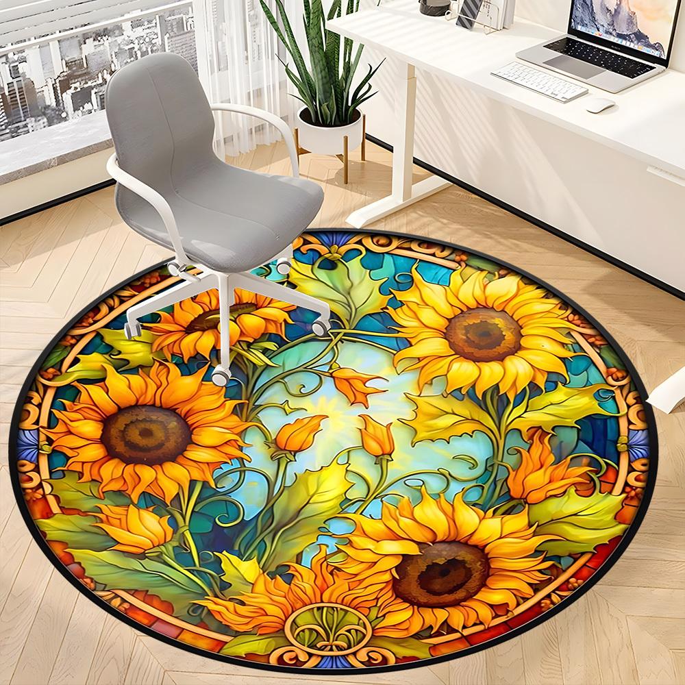 1pc Sunflower Stained Glass Chair Carpet for Office Non-Slip, Machine Washable Rug for Office - Holiday DecorMachine Made yy251029010