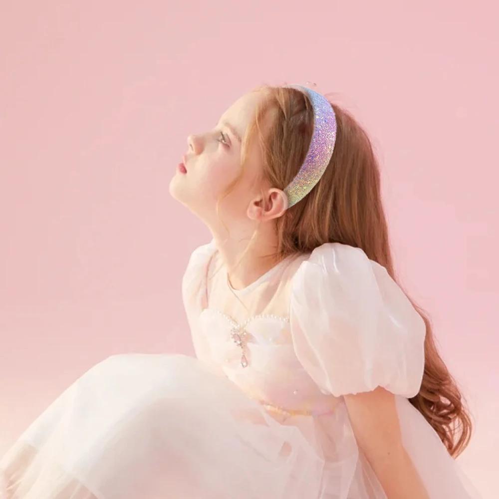 Блестящие повязки на голову для девочек, принцесса, сверкающая широкая повязка на голову, детская милая повязка на голову в стиле Алисы для детей, толстый блеск, детский аксессуар для волос