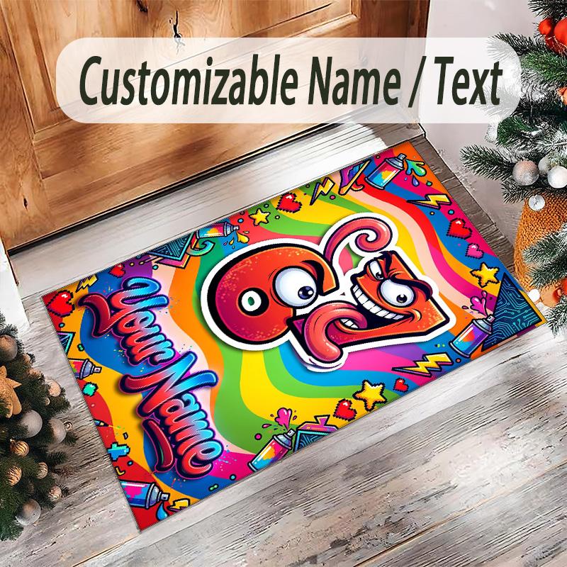 Rainbow Theme Crystal Velvet Floor Rug Personalized Custom Name Text Warm Carpet Home Decoration