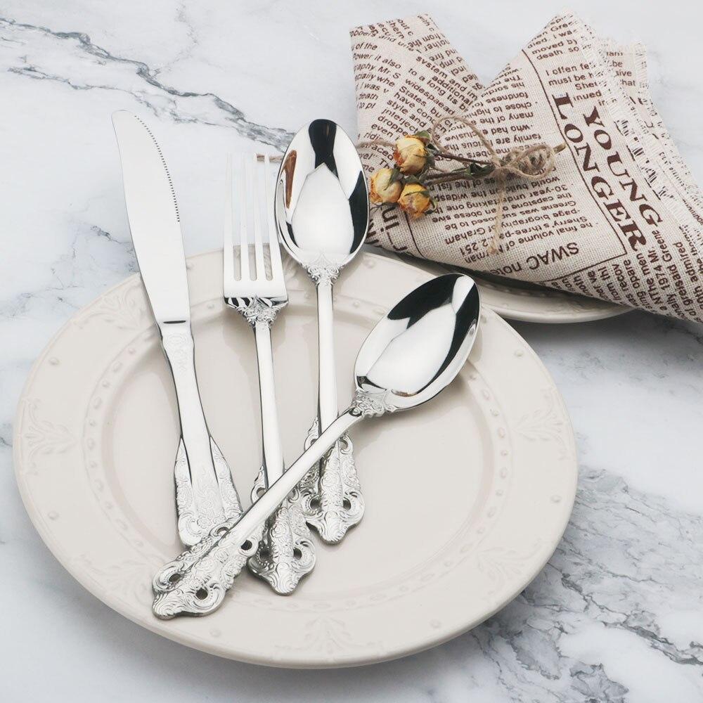 Золотой роскошный набор столовой посуды, винтажные столовые приборы в стиле вестерн, позолоченные столовые приборы из нержавеющей стали 304, набор ножей и вилок, кухонная посуда