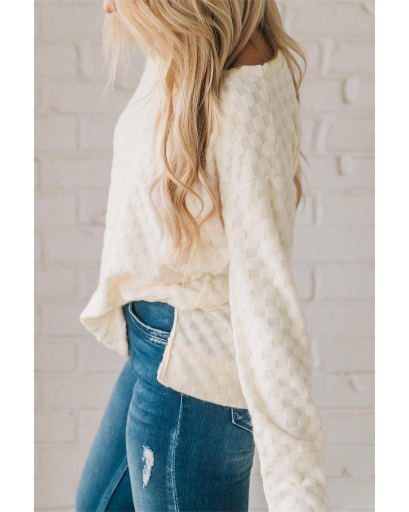 Azura Exchange Beige Solid Textured Thumbhole Sleeve Top