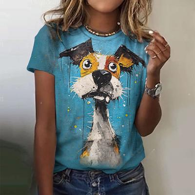 Женская свободная футболка с круглым вырезом, дышащая футболка с короткими рукавами, женская мода, цифровая печать 3D, милые футболки с изображением забавных животных из мультфильмов
