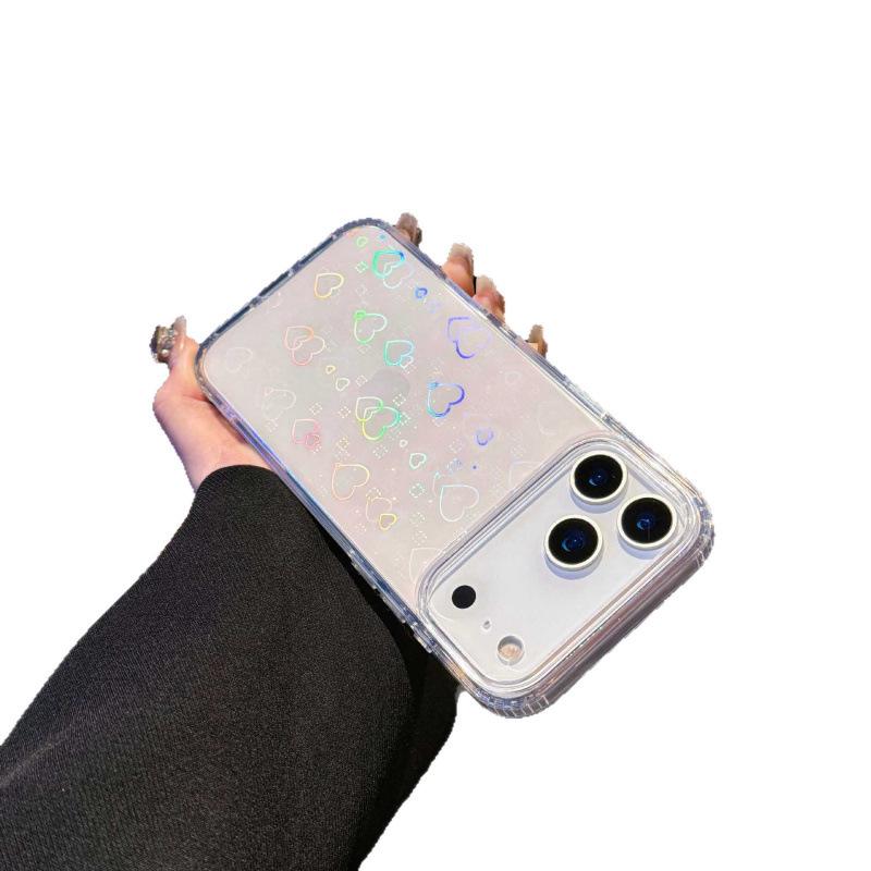 Прозрачный чехол для iPhone 17 Pro Max с лазерным сердцем, IMD, женский, противоударный