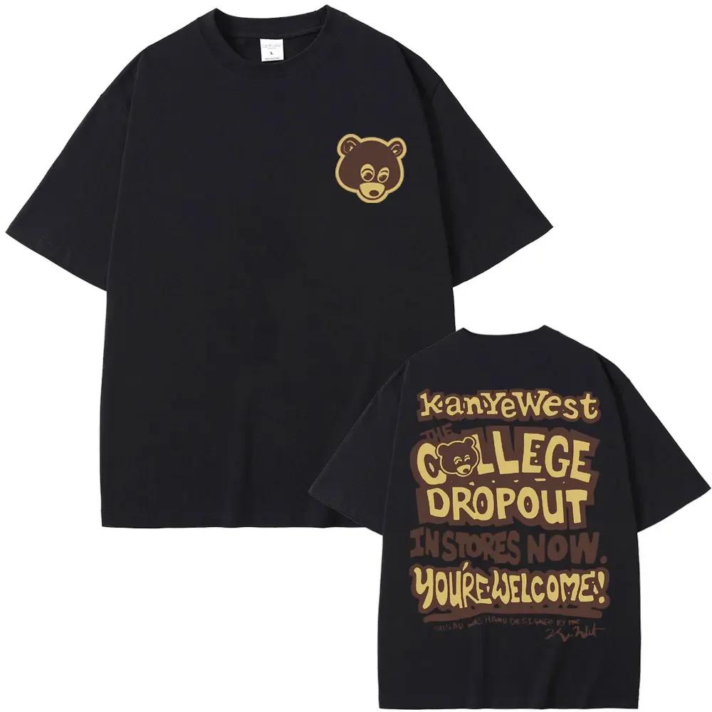 Rapper Kanye Graduation Bear Double Sided Print T Shirt Unisex Unisex West Fashion Hip Hop Oversized Tshirt Unisexs Cotton Tshirts