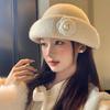 Bow Woolen Bucket Hat Camellia Flower Wool Fisherman Hat Fashion Women Formal hat  Travel
