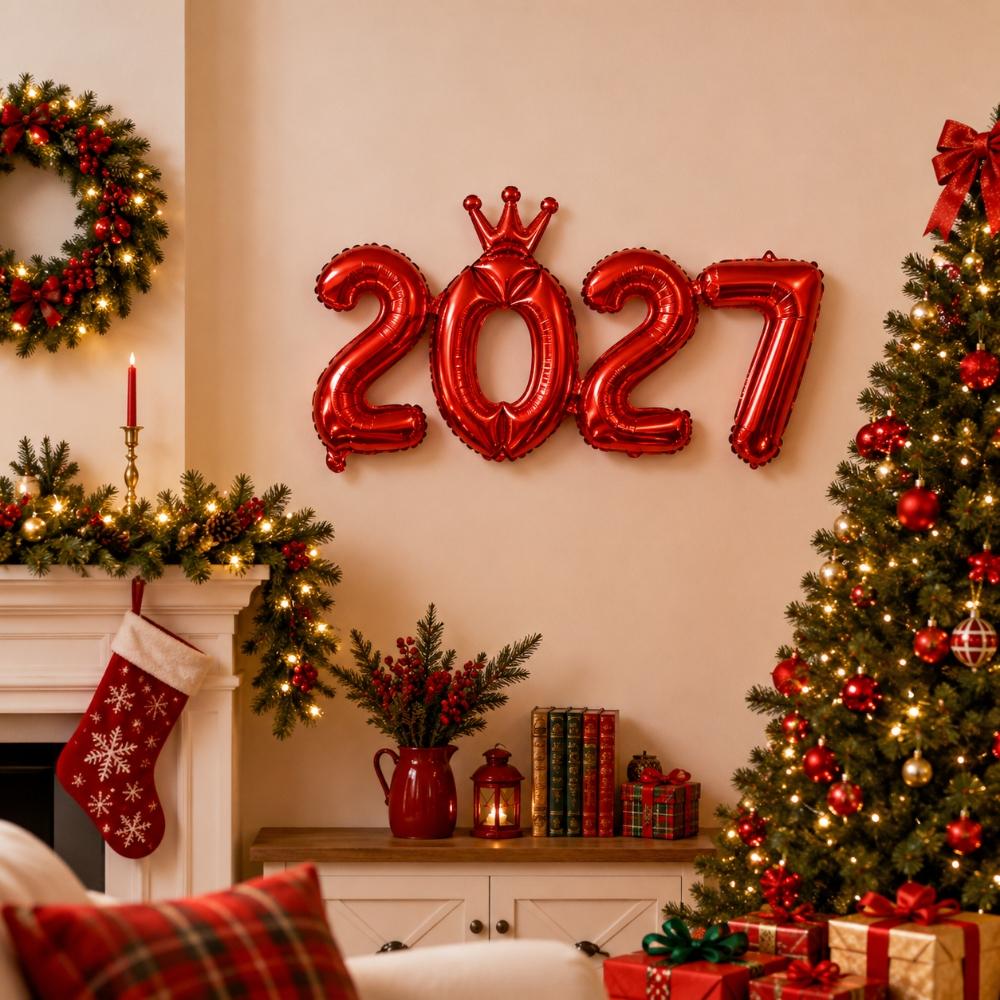 2027 Шарик-цифра из алюминиевой фольги Соединенный Новогоднее украшение, Стиль с короной/Базовый для Рождественской вечеринки Фотофон
