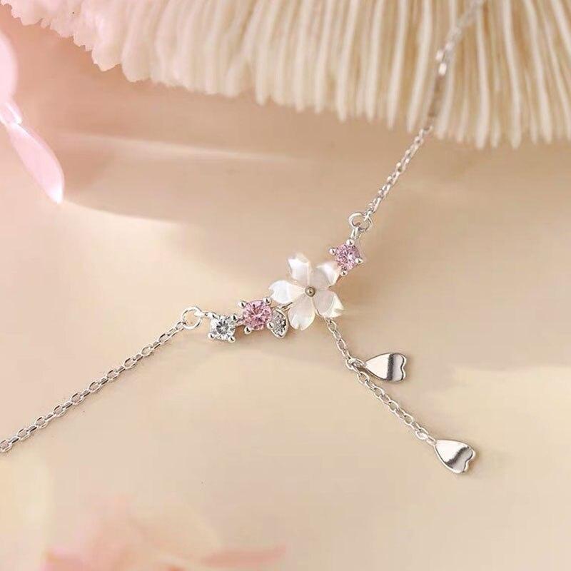 Стерлингового серебра 925 пробы с кисточками в виде ракушки вишни, очаровательное ожерелье, серьги, кольца для женщин, вечерние комплект ювелирных изделий Pendientes A020