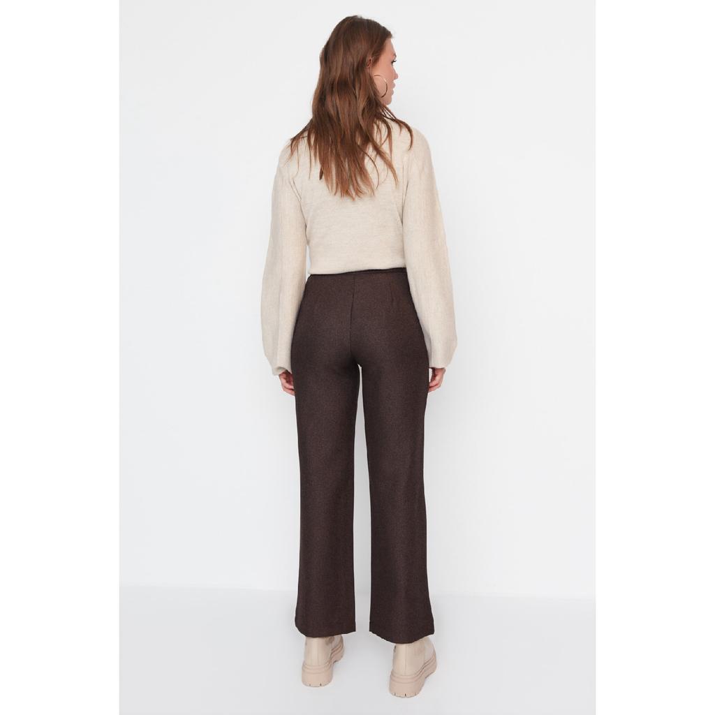 Brown High Waist Rib Detailed Wide Leg Woven Trousers Tctaw23tp00006