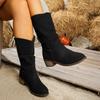 Женские плиссированные сапоги из искусственной замши, высокие сапоги до колена, женские зимние сапоги без застежек на квадратном каблуке, рыцарские сапоги, модная обувь для активного отдыха для женщин